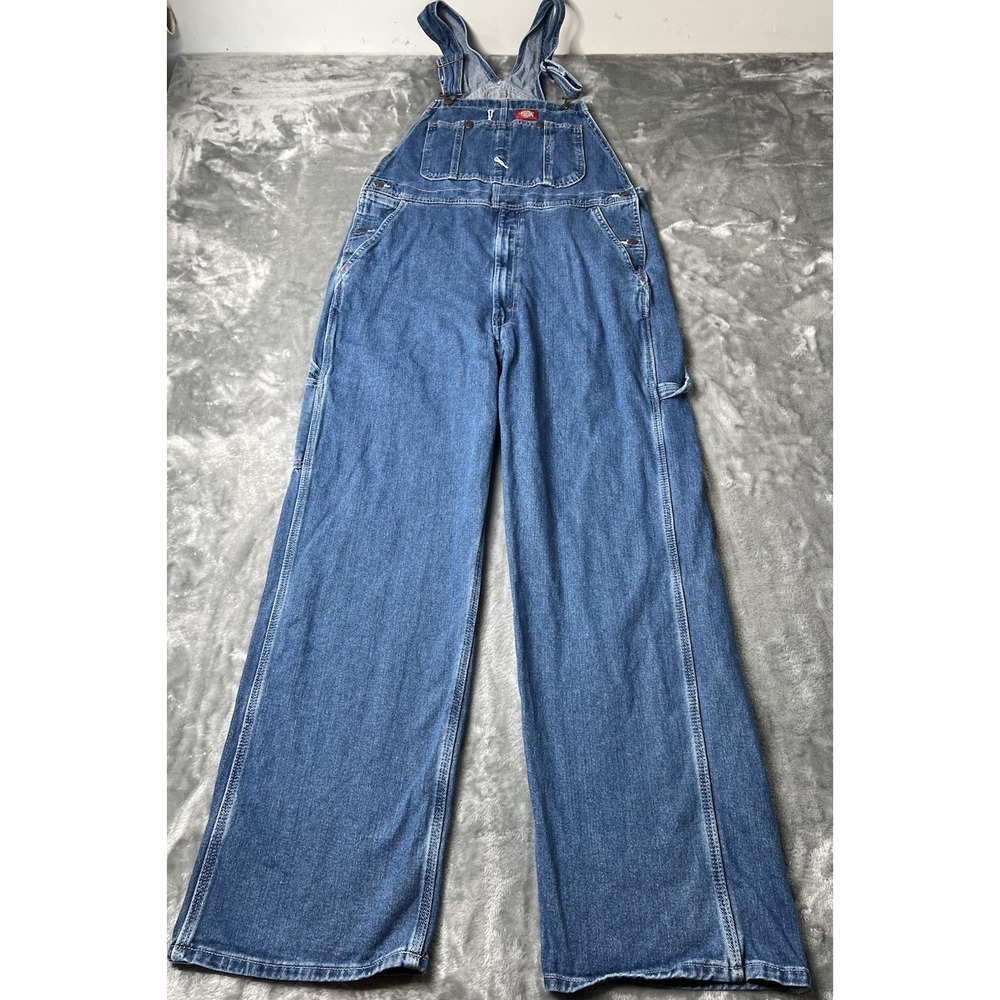 Dickies Overalls Men Size 34x31 Blue Utility Carpenter Workwear Denim